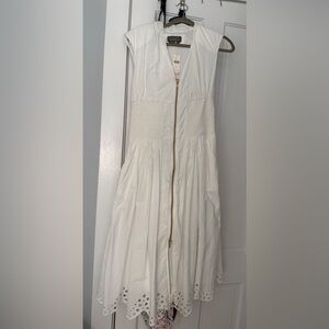 Anthropologie White Midi Dress with Gold Zipper NWT